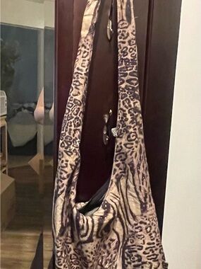 Leopard Print Hobo Bag in Beige and Black